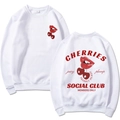 White Halloween crewneck sweatshirt with cherry lips print on front and back views - White