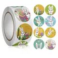 Easter cartoon rabbit egg round sticker roll with 8 assorted patterns in macaron colors - Carrot Bunny Macaron Series (K-182) / 500 Pieces/Pack (Diameter 2.5cm)