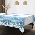 Detail of Christmas tablecloth featuring festive snowmen, snowflakes, and cozy winter scenes - Zb695-9