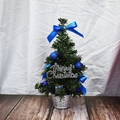 Mini green Christmas tree with blue ornaments and silver pot for table decoration - 30cm / Blue