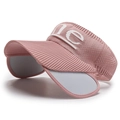 Visiera parasole rosa in maglia con tesa grigia retrattile e patch con lettera CE - Regolabile / Rosa