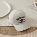 Close-up of distressed brim detail and letter B embroidery on kids' baseball cap - 52-54cm (3-8 Years) / Off White