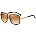 Oversized pilot sunglasses with brown gradient lenses and tortoise shell frames - Leopard Gold Frame Gradient Tea Lens