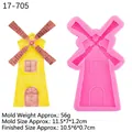 Pink silicone windmill mold for fondant and chocolate cake decoration with finished yellow windmill - No.3 3D Windmill / Pink