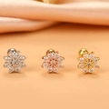 Macro detail of flower-shaped stud earrings in silver, gold, and rose gold with zircon - Flower (6#)