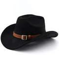 Détail du chapeau de cowboy en daim noir avec bande de cuir tressé et boucle argentée - M(56-58cm) / Noir