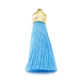 Blue cotton tassel pendant with gold stainless steel bell cap for bags and keychains - Light Blue Tassel (KLJ6054-Z)