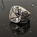 Vintage cracked metal ring for men with antique silver finish and reflective water droplets - US 7 / Antique Silver