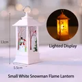 Weiße Weihnachts-LED-Laterne mit Schneemann-Motiv, warmes Flammenlicht, Höhe 13 cm - Schneemann / Weiß