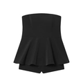 Schwarzes schulterfreies Oberteil und Shorts mit Rüschensaum im Set für Damen Freizeit - XS / Schwarz