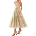 Elegant gold sequin corset prom dress with a voluminous tulle skirt for gala events - US size 2 (S) / Bottoms / Champagne