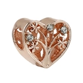 Rose gold heart bead with tree of life design and white rhinestones for jewelry DIY - Hollow Life Tree Heart Bead / Rose Gold