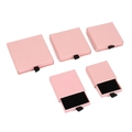 Pink jewelry drawer box with black silk pull handle and thick black inner lining - 6*6*1.7cm / Light Pink Linen