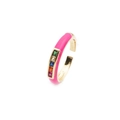 Pink enamel open ring in gold finish with colorful square zircon stones for women - Adjustable Open / Pink
