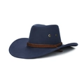 Navy blue western cowboy felt hat with brown braided rope trim and ventilation holes - One Size / Navy Blue