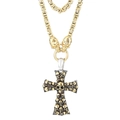 Gothic skull cross pendant necklace in two-tone gold and silver finish titanium steel - Gold Silver Bicolor Skull Cross Style (KN113572-Z)