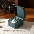 Dark green octagonal PU leather watch storage box with white velvet pillow - Wood Grain Dark Green