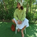 Sporty fruit green half-zip cotton sweatshirt with small white embroidery for women - S / Green