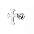 Polished stainless steel cross stud earring with secure screw-back ball closure - Cross / Steel