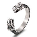 Retro stainless steel dragon head leather bracelet with silver accents for men - Style A Steel Color (KB69727-BD)
