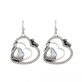 Vintage silver heart drop earrings with mother of pearl inlay and engraved star details - Antique Silver Twisted Rope Star (K-1232)