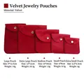 Pink velvet jewelry pouches in five sizes with golden snap closures for organization - Snap Velvet Jewelry Pouch / 8*8cm / China Red