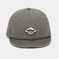 Detail of olive green cotton baseball cap with embroidered mountain travel patch - Adjustable / Green