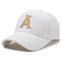 White baseball cap with 3D gold letter A embroidery and classic six-panel structure - Adjustable / White