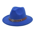 Detail of royal blue fedora hat with leather band, silver studs and gear emblem - M(56-58cm) / Sapphire Blue