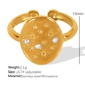 Anello ovale in acciaio inox dorato con incisione a stella e strass brillanti - US 7# / Stile a Stella Ovale (JZ37)
