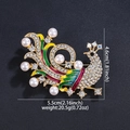 Peacock brooch in gold metal with colorful enamel and pearls including size details - Enamel Pearl Peacock Style (XD824177)