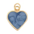 Golden heart-shaped copper pendant with blue marble-textured enamel and top double rings - Dark Blue Marble Heart-L284480