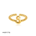 Adjustable 18K gold letter S ring with bubble beaded band and open cuff design - Letter S Style (T249_19)