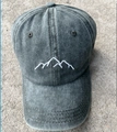 Unisex vintage washed dark grey baseball cap with minimalist white mountain embroidery - Army Green