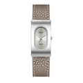 Orologio vintage al quarzo da donna con cinturino in pelle marrone e quadrante spazzolato - Cinturino Grigio Cassa Argento Grigio