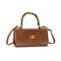 Vintage brown crocodile pattern handbag with bamboo handle and golden turn-lock closure - Brown