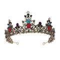Corona barocca dorata con grandi gemme rosse e cristalli colorati per sposa - Oro Antico + Rosso