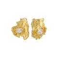 Asymmetric gold earrings with S925 silver base, lava texture and oval zircon stones - 925 Silver / 18K Gold Plated with White Stone