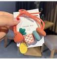 Elastic plush scrunchie with orange woven rope featuring a cute carrot and checkered charm - Orange Carrot Decoration
