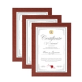 Three-piece walnut wood grain certificate frames set for awards and license display - A4 Size / Redwood