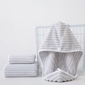 Light grey quick-dry coral fleece hair turban and towel set with striped texture - Face Towel / Gray