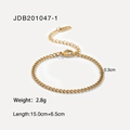 18K gold plated stainless steel Cuban chain bracelet with adjustable lobster clasp - Thin Cuban Chain (JDB201047-1)