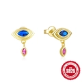 Orecchini a lobo occhio in argento S925 con cristalli blu e rosa su sfondo bianco - Argento 925 / Oro