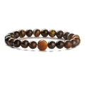Natural tiger eye stone beaded stretch bracelet with polished brown and gold round gems - Tiger's Eye