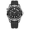 Men's diving style mechanical watch with silver steel case and black wave pattern dial - Black