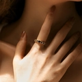 Detail of an 18K gold-plated ring featuring heart-shaped blue gems and white zircons - Adjustable Open / Blue (KR0044-2)