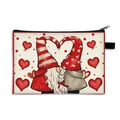 Valentine gnome heart print zipper organizer bag in white canvas material - Pattern 6