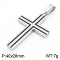 Pendentif croix en acier inoxydable argenté avec rayures noires, taille 40x28mm - Style C - Argent Noir (Sans Chaîne)