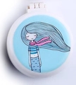 Portable white folding hairbrush with mirror featuring a cute cartoon girl illustration - Mermaid 004