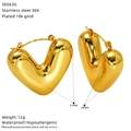 Goldene hohle Herzohrringe aus 18k vergoldetem Edelstahl mit 31mm Produkthöhe - 3D-Herzform-Stil (SE663G)